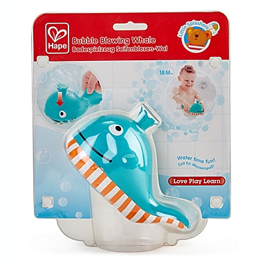 Hape Bubble Blowing Whale Bath Toy in Blue/Orange. View a larger version of this product image.