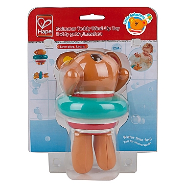 Hape Swimmer Teddy Wind-Up Bath Toy in Brown/Blue. View a larger version of this product image.
