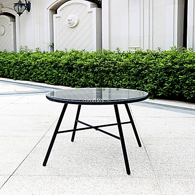 Destination Summer Round Wicker Patio Side Table in Black. View a larger version of this product image.