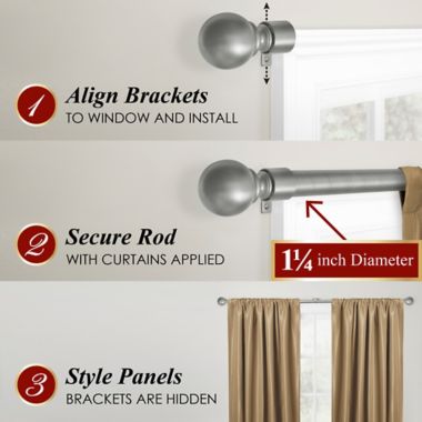 Maytex Premium Smart Ball 18 to 48-Inch Adjustable Single Curtain Rod Set in Brushed Nickel. View a larger version of this product image.
