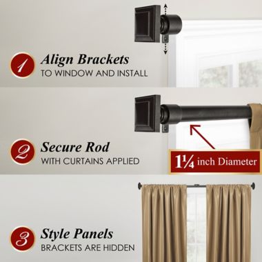 Maytex Premium Smart 18 to 48-Inch Adjustable Single Curtain Rod Set in Aged Iron. View a larger version of this product image.