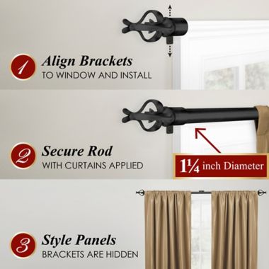 Maytex Premium Smart 48-Inch to 120-Inch Adjustable Single Curtain Rod Set in Black. View a larger version of this product image.