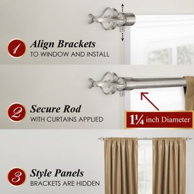 Maytex Premium Smart Scroll Work 18 to 48-Inch Adjustable Single Curtain Rod Set in Nickel. View a larger version of this product image.