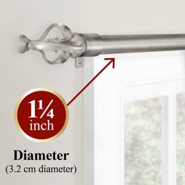 Maytex Premium Smart Scroll Work 18 to 48-Inch Adjustable Single Curtain Rod Set in Nickel. View a larger version of this product image.