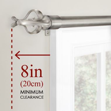 Maytex Premium Smart Scroll Work 18 to 48-Inch Adjustable Single Curtain Rod Set in Nickel. View a larger version of this product image.