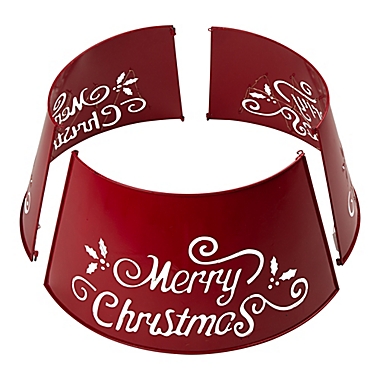 Glitzhome&reg; &quot;Merry Christmas&quot; Die Cut Metal Tree Collar in Red. View a larger version of this product image.