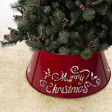Glitzhome&reg; &quot;Merry Christmas&quot; Die Cut Metal Tree Collar in Red. View a larger version of this product image.