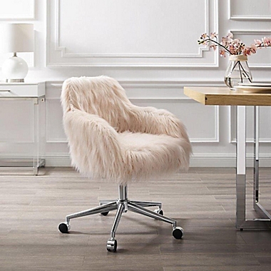Linon Home Fiona Faux Fur Office Chair in Blush. View a larger version of this product image.