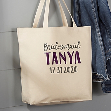 Bridesmaid On The Go 20-Inch x 15-Inch Canvas Tote Bag in Tan. View a larger version of this product image.