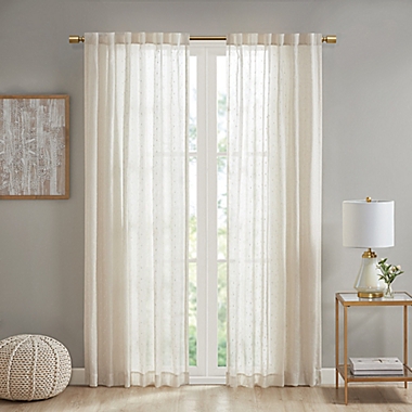 Deandra Striped 84-Inch Rod Pocket/Back Tab Sheer Window Curtain Panel in Natural (Single). View a larger version of this product image.