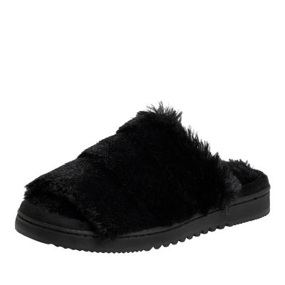faux fur black slides