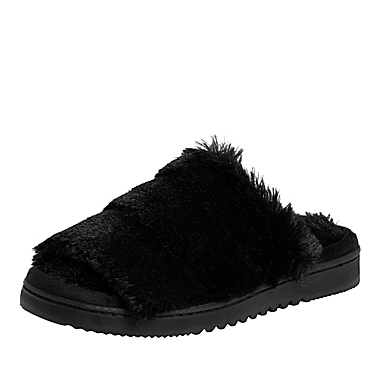 Women&#39;s Quilted Faux Fur Size 7-8 Slides in Black. View a larger version of this product image.