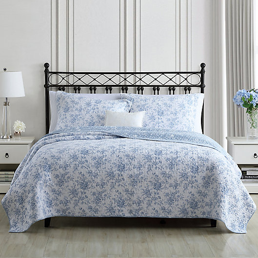 Alternate image 1 for Laura Ashley® Walled Garden 3-Piece Reversible King Quilt Set in Skydust Blue