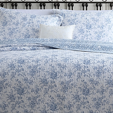 Laura Ashley&reg; Walled Garden  Reversible Quilt Set in Skydust Blue. View a larger version of this product image.