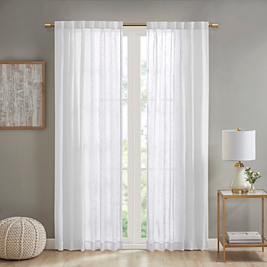 Deandra Striped 108-Inch Rod Pocket/Back Tab Sheer Window Curtain Panel in White (Single). View a larger version of this product image.