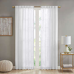 Deandra Striped 108-Inch Rod Pocket/Back Tab Sheer Window Curtain Panel in White (Single)