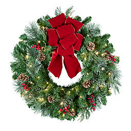 OIC Products 24-Inch Classic Pre-Lit Christmas Wreath in Green/White