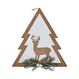 20.28-Inch Christrmas Tree with Deer Wall Decoration in White