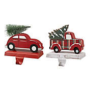 Glitzhome&reg; Red Car &amp; Truck Christmas Stocking Holders (Set of 2)