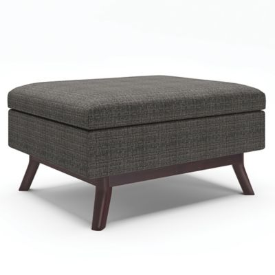 Simpli Home Owen 34 inch Wide Mid Century Modern Rectangle Coffee Table Storage Ottoman-Color:Ebony,Fabric:Tweed