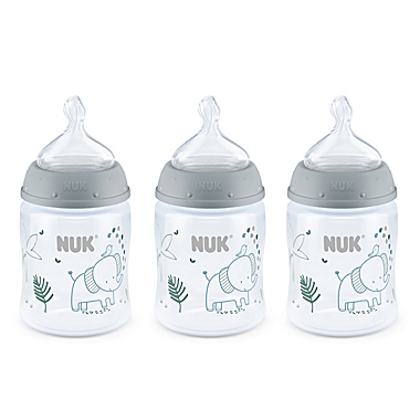 NUK&reg; Smooth Flow&trade; Elephants 3-Pack 5 oz. Anti-Colic Bottle in Grey. View a larger version of this product image.