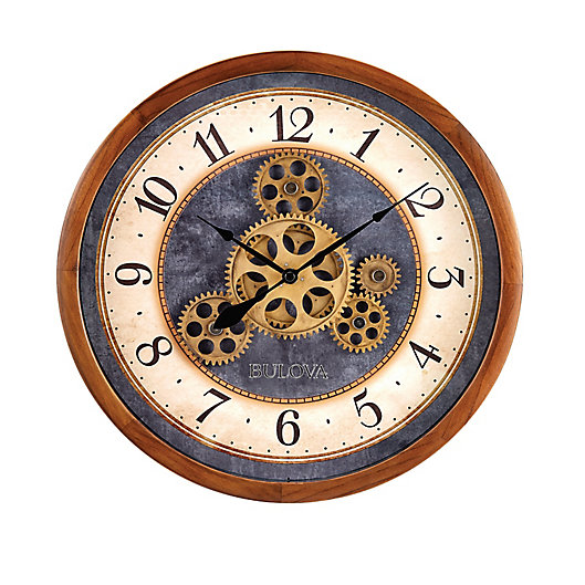 Alternate image 1 for Bulova Gears in Motion 13-Inch Round Wall Clock in Brown