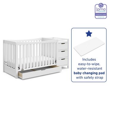 Graco&trade; Remi 4-in-1 Convertible Crib and Changer in White. View a larger version of this product image.