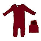 Alternate image 0 for HannaKay by Mani&egrave;re 2-Piece Rib Cotton Footie and Hat Set in Burgundy