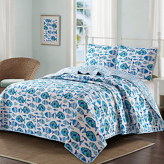 Alternate image 1 for Welcome Cove 3-Piece Reversible King Quilt Set in Blue