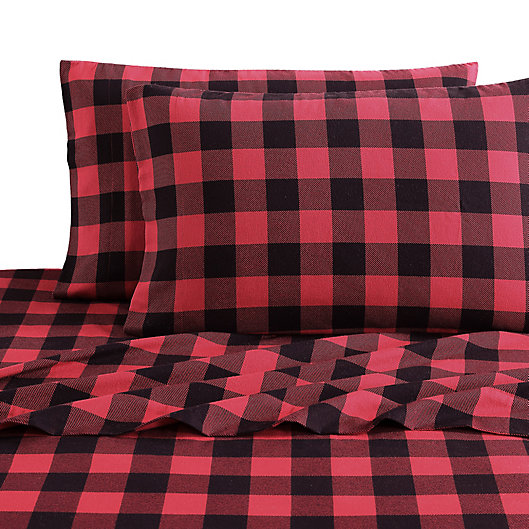 Alternate image 1 for Bee & Willow™ Buffalo Plaid Flannel Queen Sheet Set in Red/Black