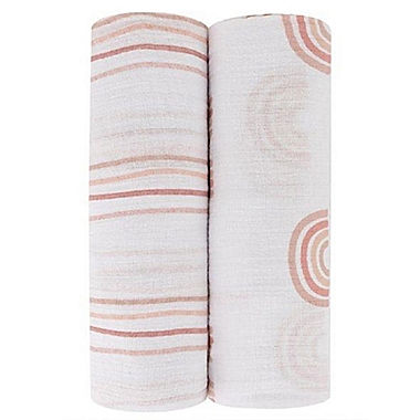 Ely&#39;s &amp; Co. 2-Pack Rainbow Cotton Muslin Swaddle Blankets in Pink. View a larger version of this product image.