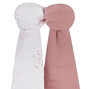 Ely&#39;s &amp; Co. 2-Pack Dotties Cotton Muslin Swaddle Blankets in Pink. View a larger version of this product image.