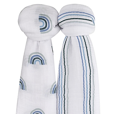 Ely&#39;s &amp; Co. 2-Pack Rainbow Cotton Muslin Swaddle Blankets in Blue. View a larger version of this product image.
