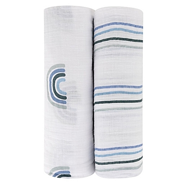 Ely&#39;s &amp; Co. 2-Pack Rainbow Cotton Muslin Swaddle Blankets in Blue. View a larger version of this product image.