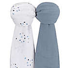 Alternate image 2 for Ely&#39;s &amp; Co. 2-Pack Dotties Cotton Muslin Swaddle Blankets in Blue