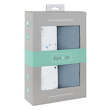 Ely&#39;s &amp; Co. 2-Pack Dotties Cotton Muslin Swaddle Blankets in Blue. View a larger version of this product image.
