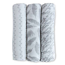 Ely's & Co. 3-Pack Feathers Cotton Muslin Swaddle Blankets in Grey