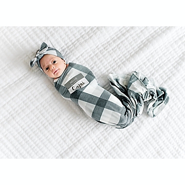 Copper Pearl&trade; Newborn Hudson Bow Headband in Grey. View a larger version of this product image.