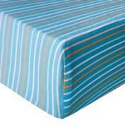 Copper Pearl Milo Premium Knit Fitted Crib Sheet in Blue Stripe