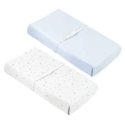 Kushies® 2-Pack Cotton Flannel Changing Pad Covers in Blue Scribble Stars/Blue Solid