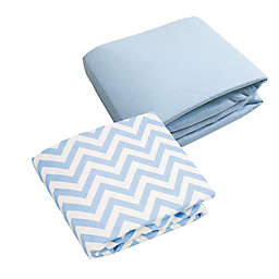 kushies® 2-Pack Chevron and Solid Flannel Crib Sheets in Blue