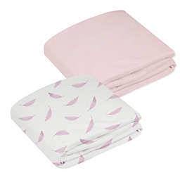 kushies® 2-Pack Feather Pattern & Solid Organic Cotton Crib Sheets in Pink