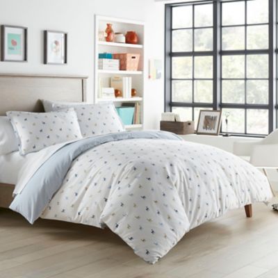 King Llamas Chambray Duvet Cover Set Blue - Poppy &#38; Fritz: Cotton Percale, Reversible, OEKO-TEX Certified