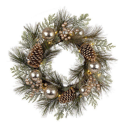 Alternate image 1 for Greenery 24-Inch Berry Holly Pine Cone Wreath