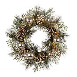 Greenery 24-Inch Berry Holly Pine Cone Wreath