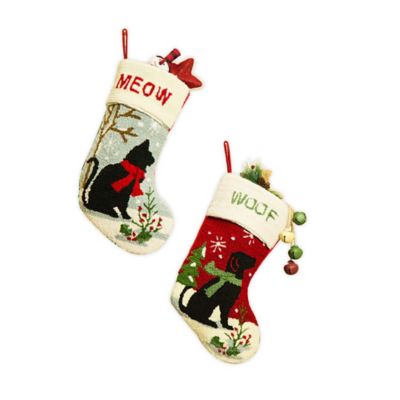 Glitzhome® Cat & Dog Hooked Christmas Stockings (Set of 2)