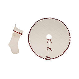 Glitzhome® 2-Piece Knit Stocking and Tree Skirt Set in White<br />