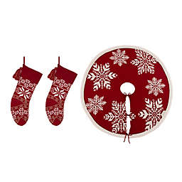 Glitzhome® 3-Piece Acrylic Snowflake Stocking and Tree Skirt Set in Red