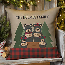 Holday Bear Family Square Outdoor Throw Pillow