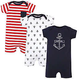 Hudson Baby® 3-Pack Captain Short Sleeve Rompers